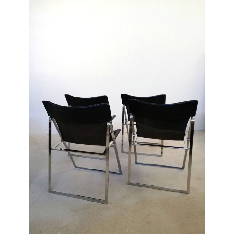 Set of 4 vintage leather folding chairs by Marcello Cuneo for Amar, 1970