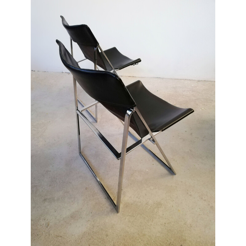 Conjunto de 4 cadeiras dobráveis de couro vintage de Marcello Cuneo para Amar, 1970