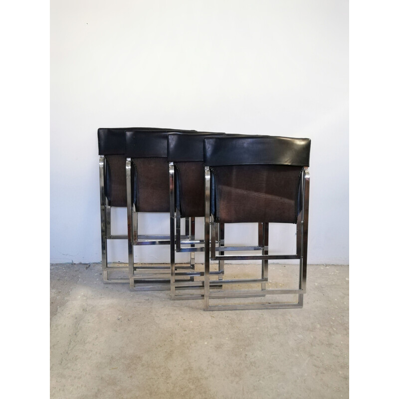 Juego de 4 sillas plegables de cuero vintage de Marcello Cuneo para Amar, 1970