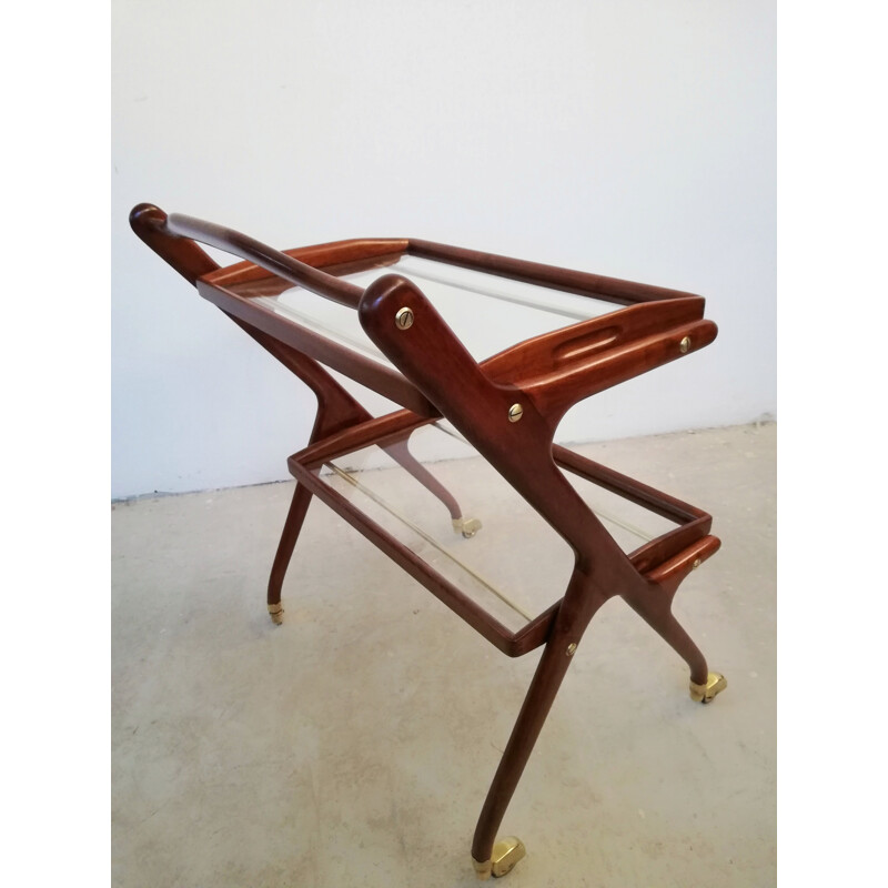 Vintage houten bar cart met schuifladen door Cesare Lacca, 1950