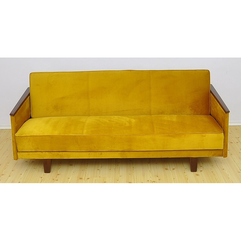 Mid-century yellow velvet sofa daybed, 1960s