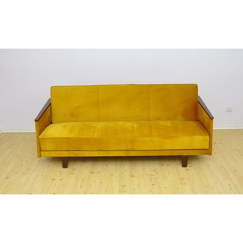 Mid-century yellow velvet sofa daybed, 1960s