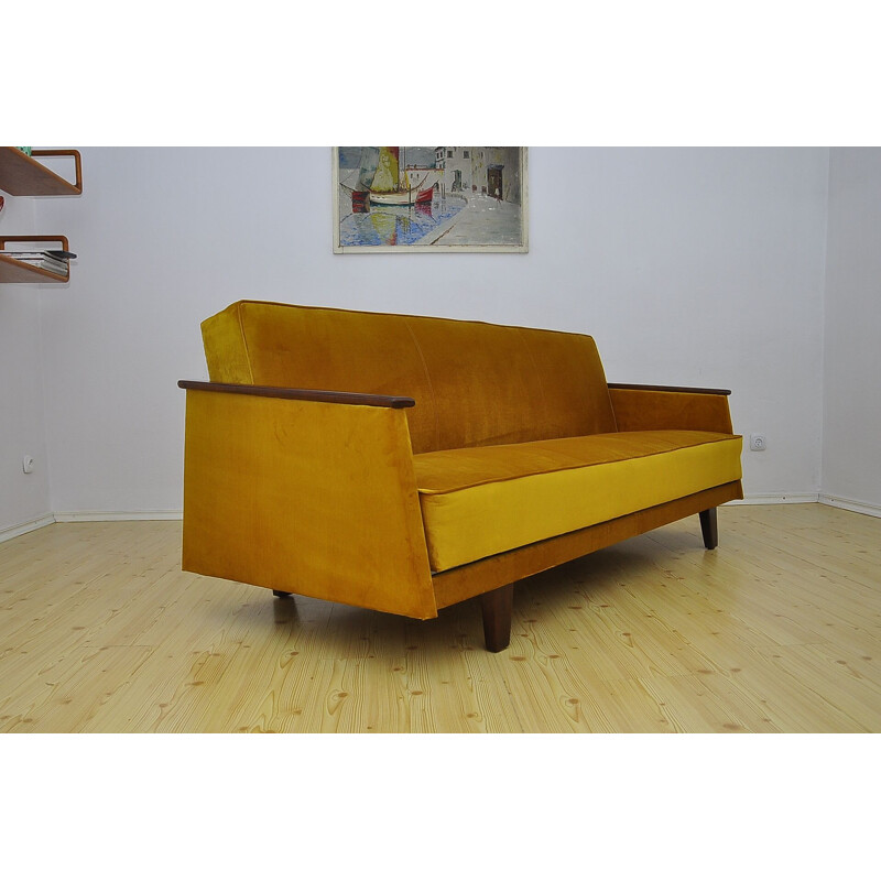 Mid-century yellow velvet sofa daybed, 1960s