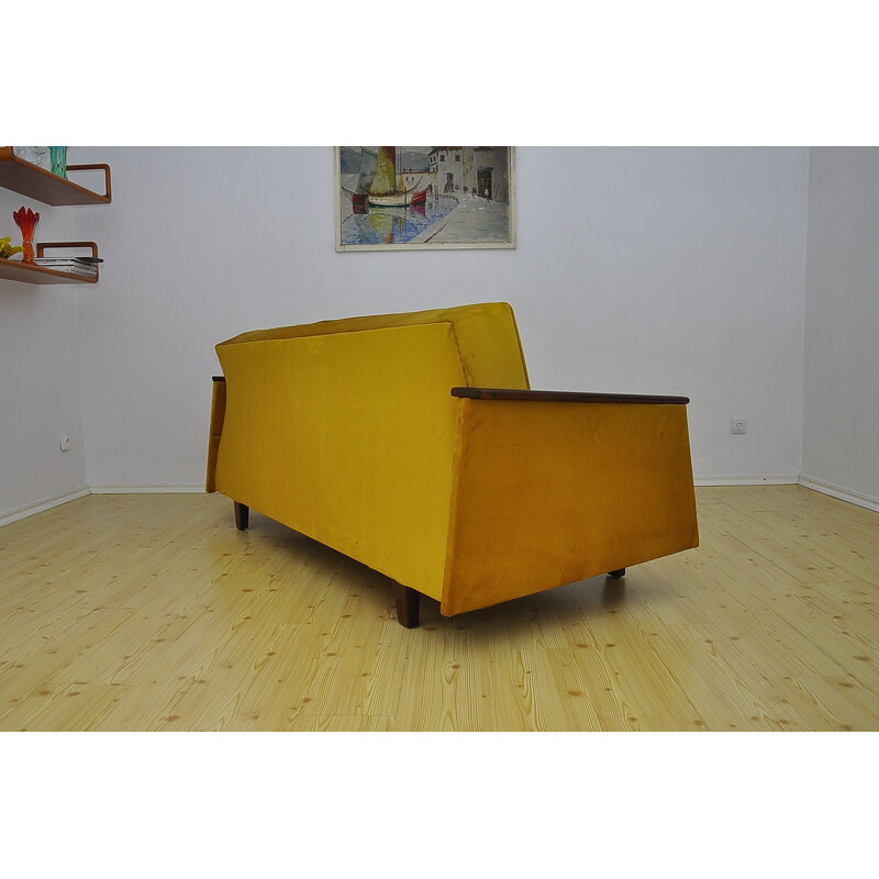 Mid-century yellow velvet sofa daybed, 1960s