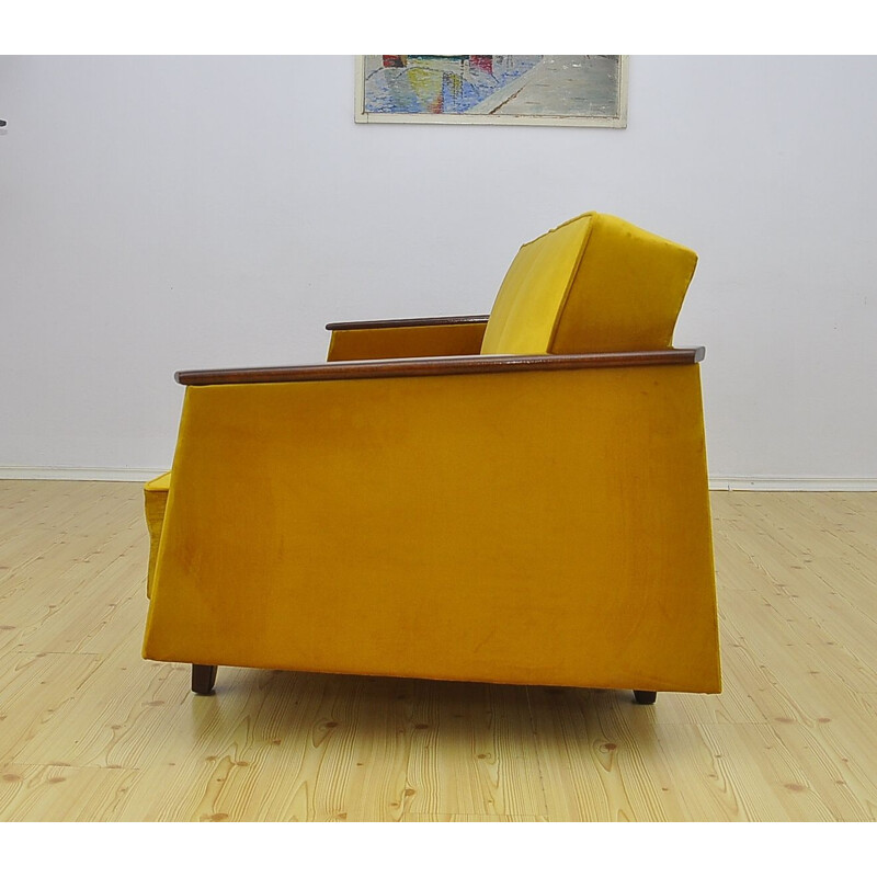 Mid-century yellow velvet sofa daybed, 1960s