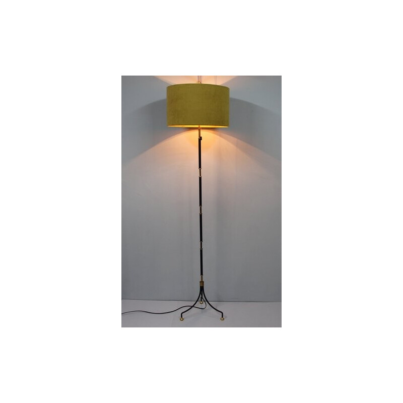 Ochre yellow floor lamp in lacquered iron and velvet - 1950s