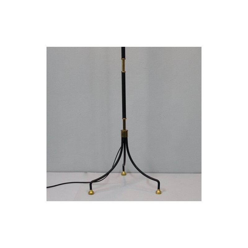 Ochre yellow floor lamp in lacquered iron and velvet - 1950s