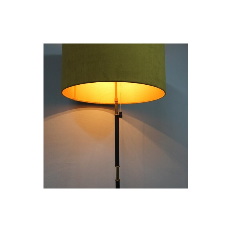 Ochre yellow floor lamp in lacquered iron and velvet - 1950s