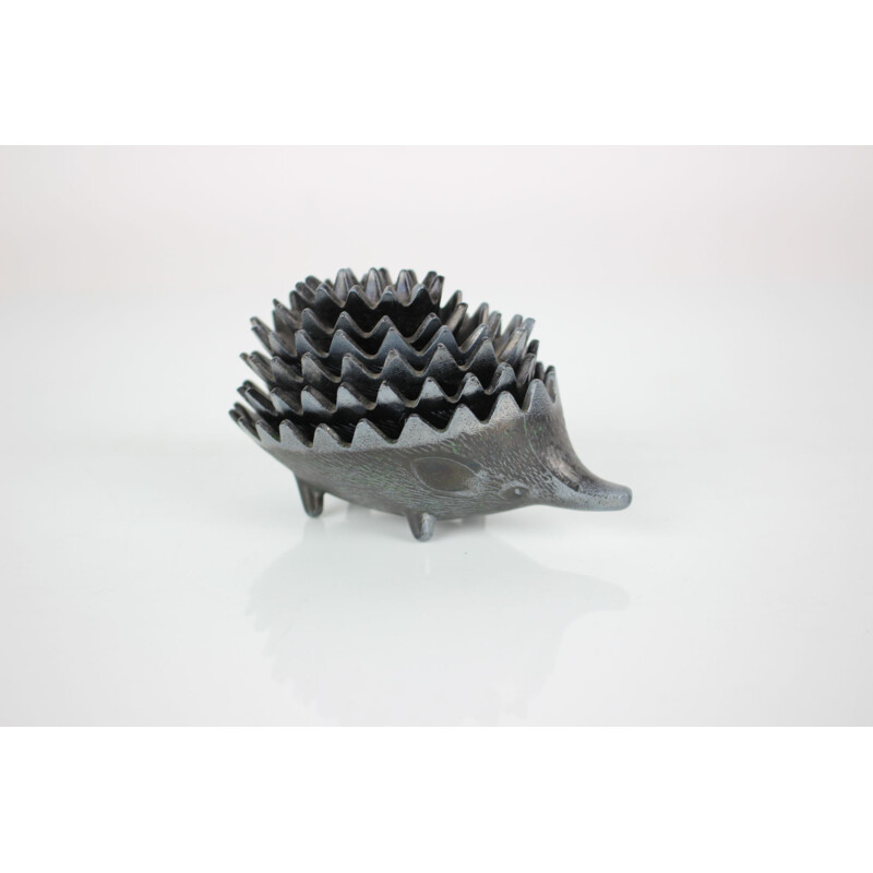 Vintage metal ashtray in the shape of a hedgehog, Czechoslovakia 1960