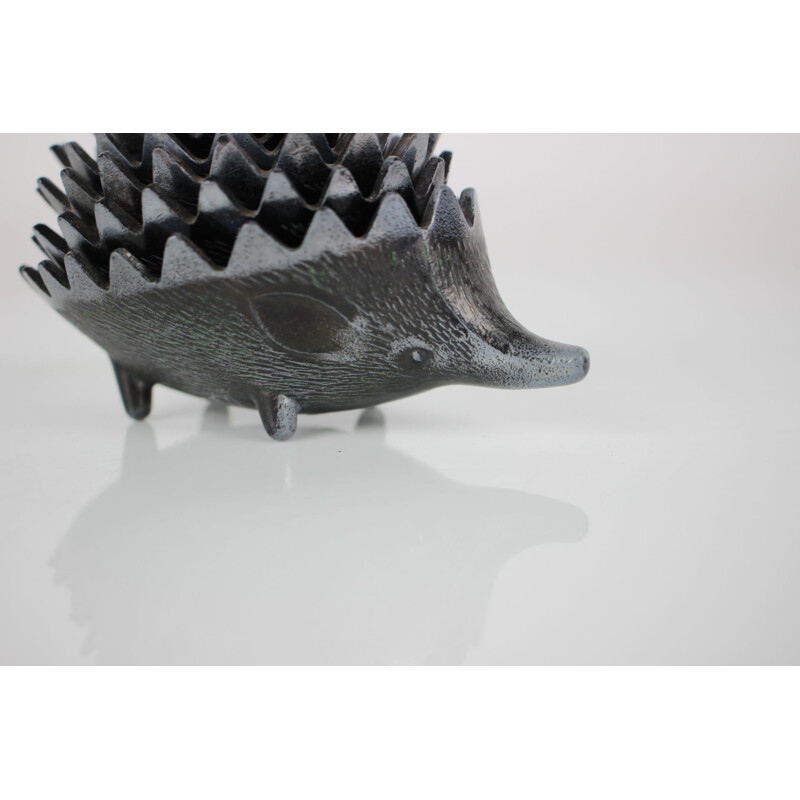 Vintage metal ashtray in the shape of a hedgehog, Czechoslovakia 1960