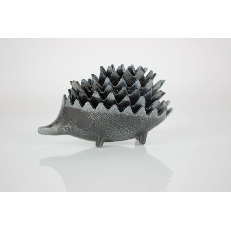 Vintage metal ashtray in the shape of a hedgehog, Czechoslovakia 1960