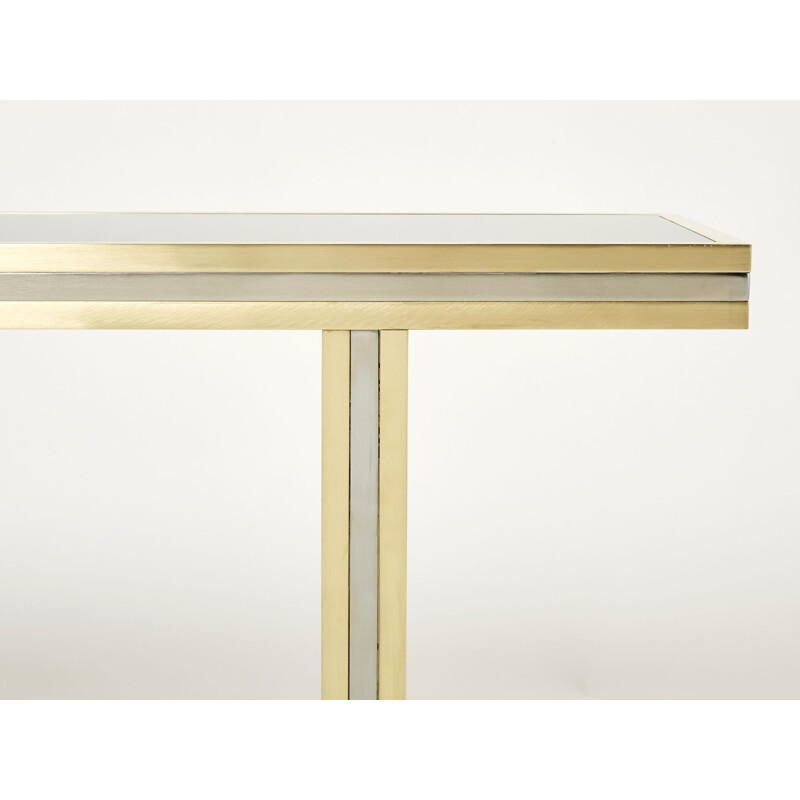 Vintage brass and black opal glass console by Romeo Rega, 1970
