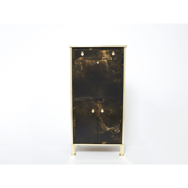 Vintage secretary in lacquer and brass by Jansen, 1970