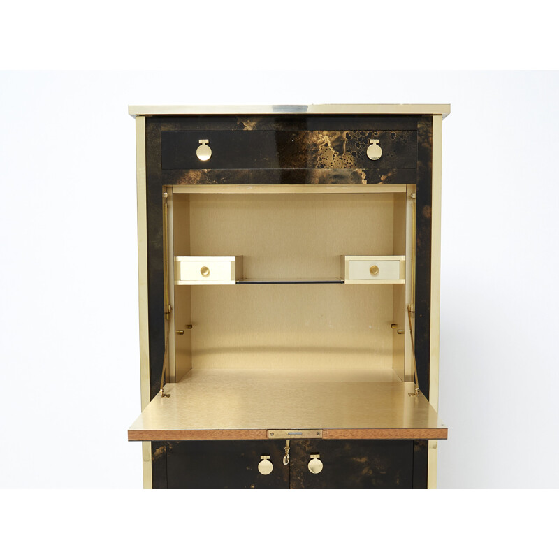 Vintage secretary in lacquer and brass by Jansen, 1970