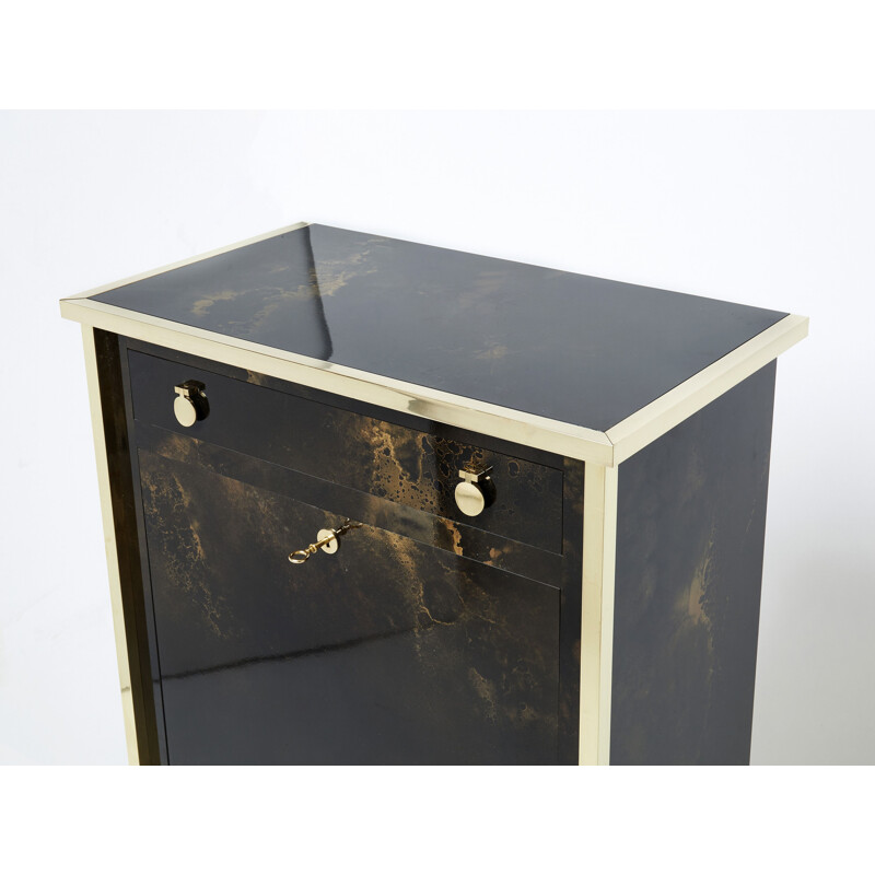 Vintage secretary in lacquer and brass by Jansen, 1970