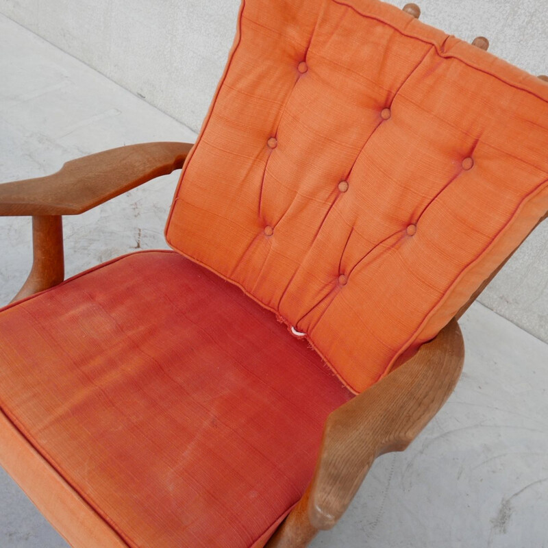 Mid-Century Repos oakwood armchair by Guillerme et Chamron, France 1950s