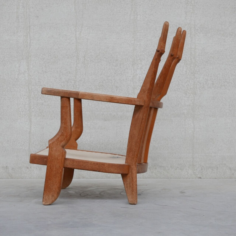 Mid-Century Repos oakwood armchair by Guillerme et Chamron, France 1950s