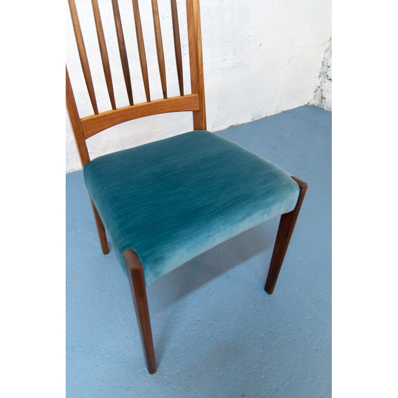 Chaise scandinave vintage en velours bleu et teck - 1960