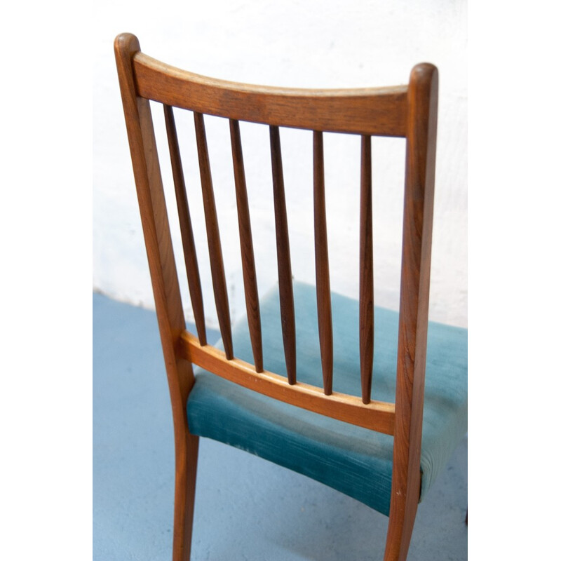 Vintage Scandinavian chair in teak and blue velvet - 1960s