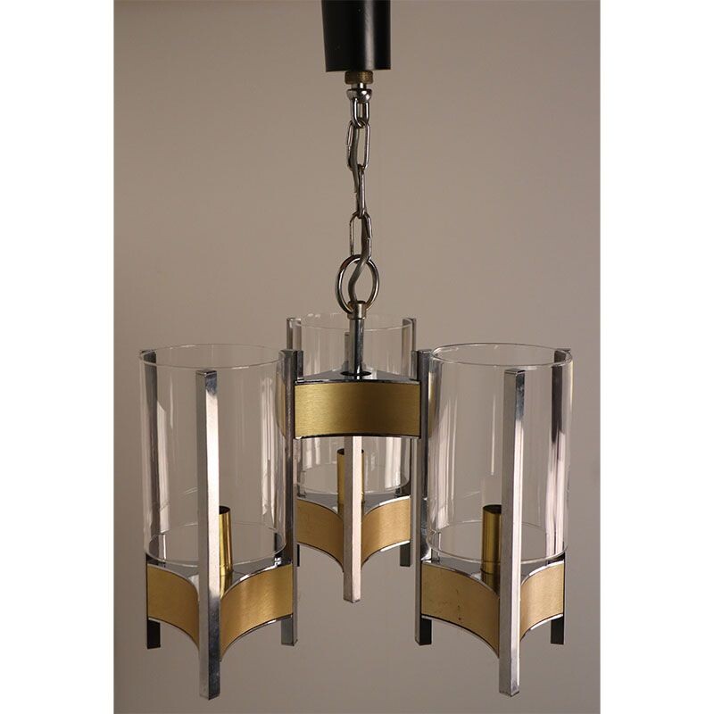 Vintage chrome-plated metal chandelier by Sciolari, 1970