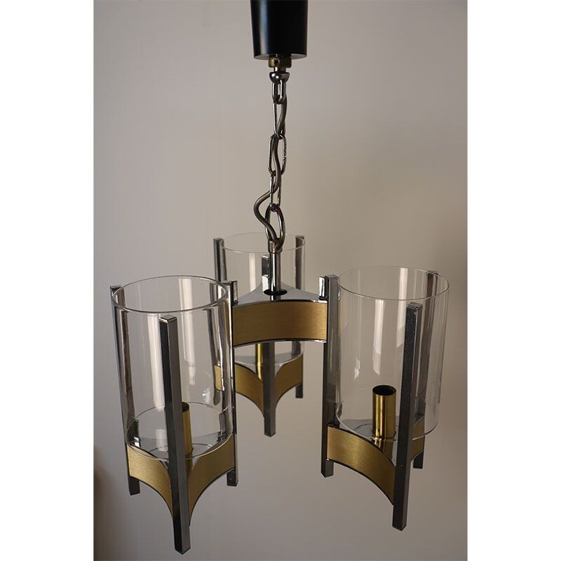 Vintage chrome-plated metal chandelier by Sciolari, 1970