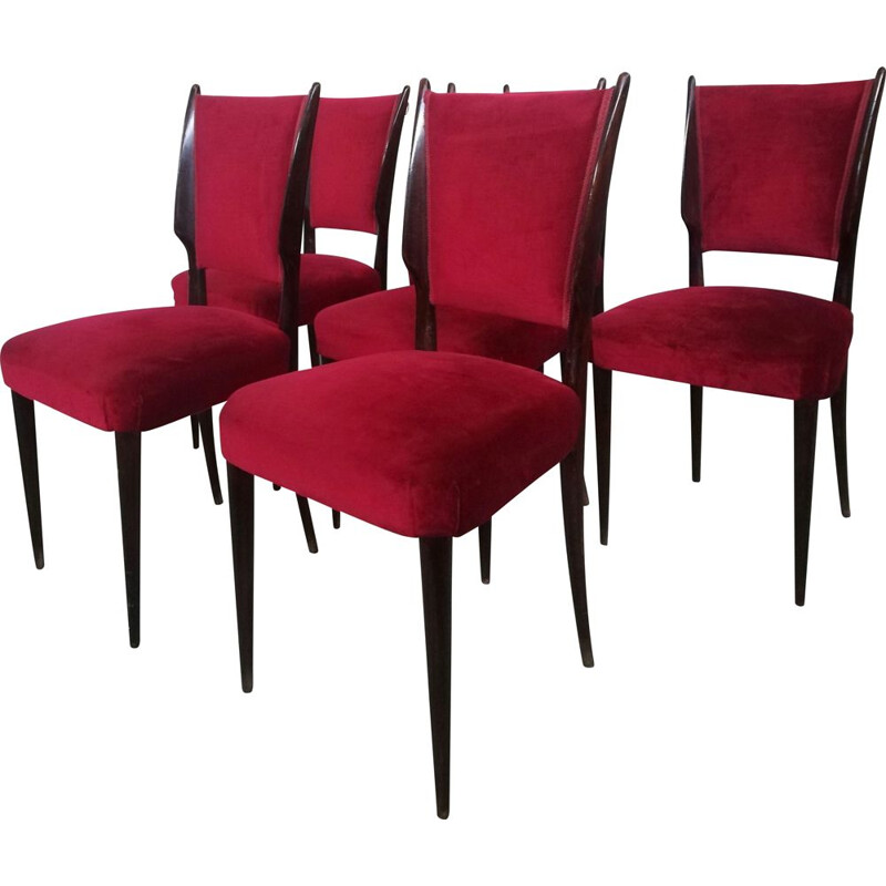 Set of 6 vintage Italian mahogany chairs, 1950s