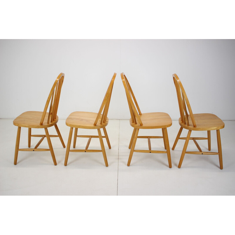 Ensemble de 4 chaises massives vintage par Luciano Ercolani pour Ercol, Italie 1970