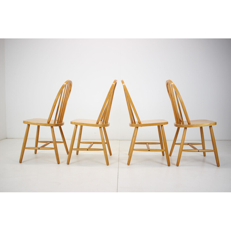 Ensemble de 4 chaises massives vintage par Luciano Ercolani pour Ercol, Italie 1970