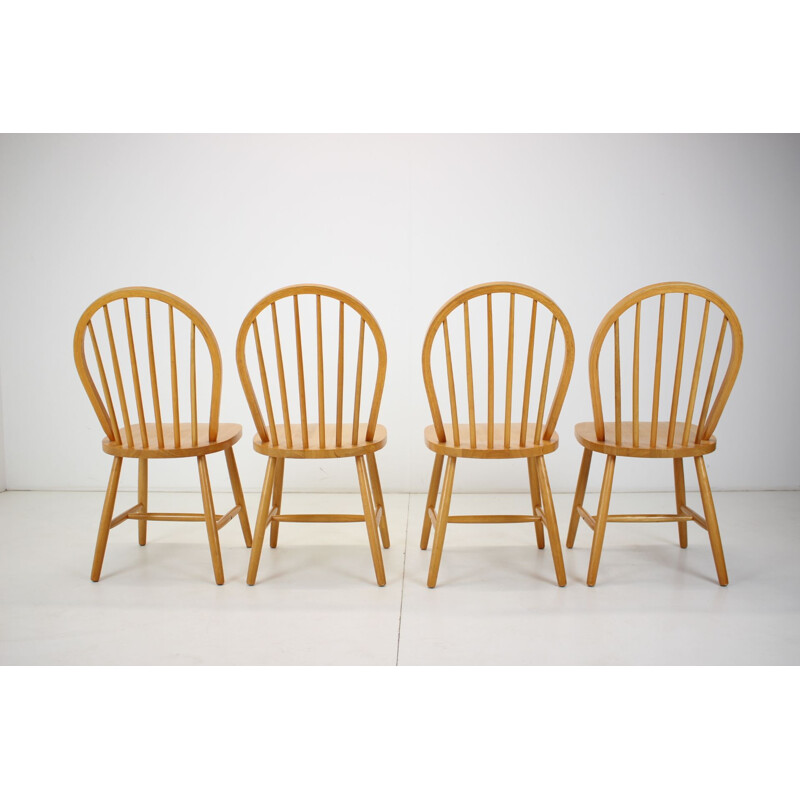 Set of 4 vintage massive dining chairs by Luciano Ercolani for Ercol, Italy 1970s