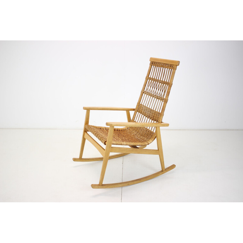 Mid-century rattan rocking chairs, Czechoslovakia 1960s