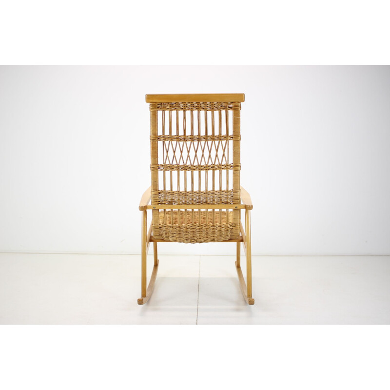 Mid-century rattan rocking chairs, Czechoslovakia 1960s