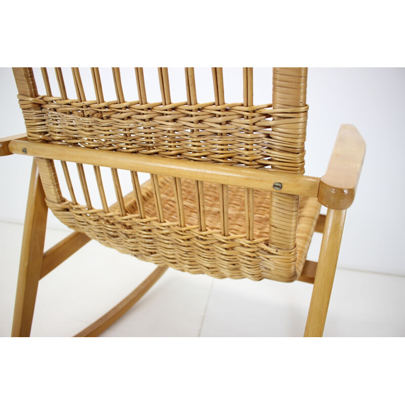 Mid-century rattan rocking chairs, Czechoslovakia 1960s