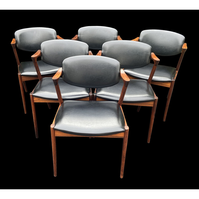Conjunto de 6 cadeiras de pau-rosa Santos vintage de Kai Kristiansen para Schou Andersen Møbelfabrik, 1960