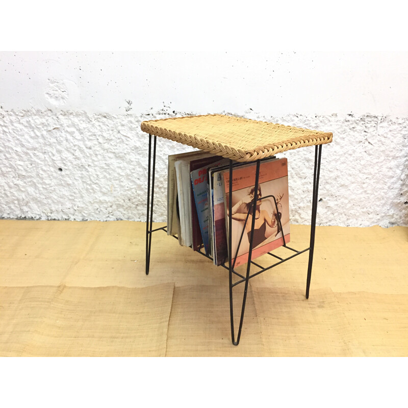 Mid-century rattan and metal vinyl table - 1960s