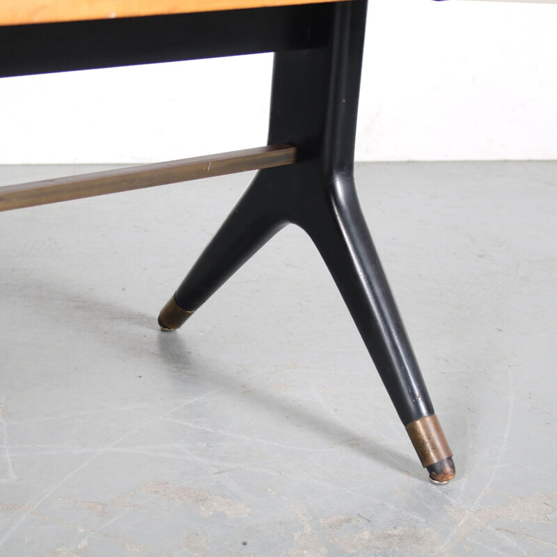 Vintage wood and brass coffee table, Italy 1950