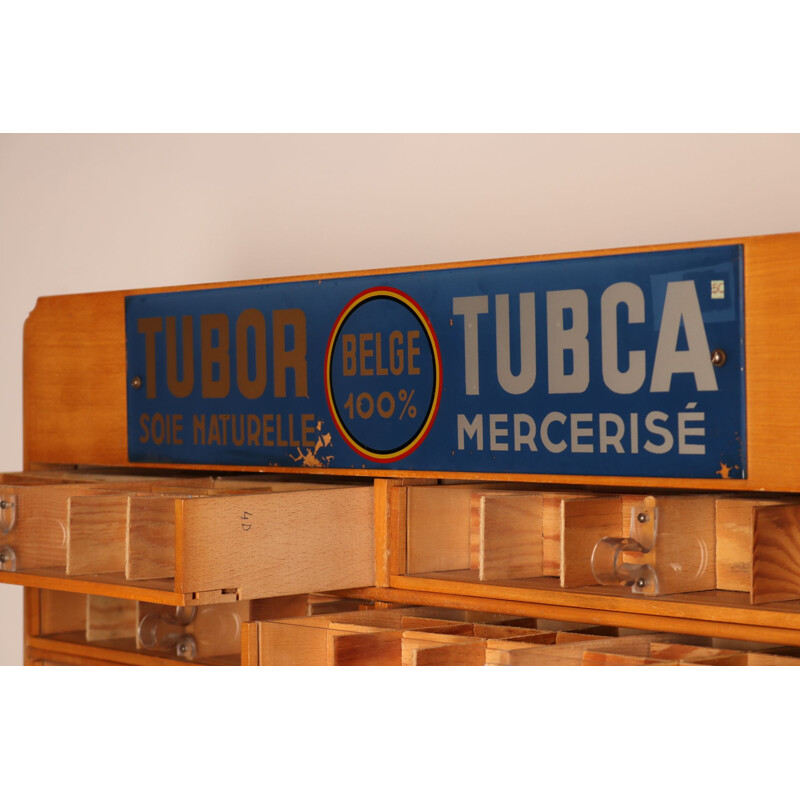 Vintage haberdashery cabinet "Tubor Tubca" by Poreye & Fils, Belgium 1950s