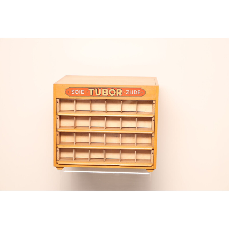 Vintage haberdashery cabinet "Tubor Tubc" by Poreye & Fils, Belgium 1950s