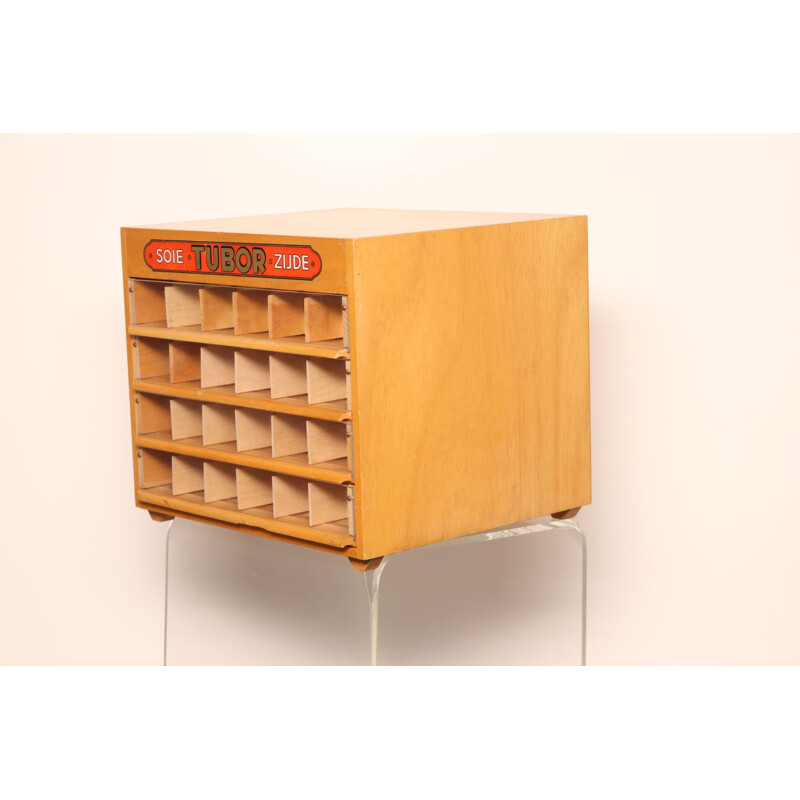 Vintage haberdashery cabinet "Tubor Tubc" by Poreye & Fils, Belgium 1950s