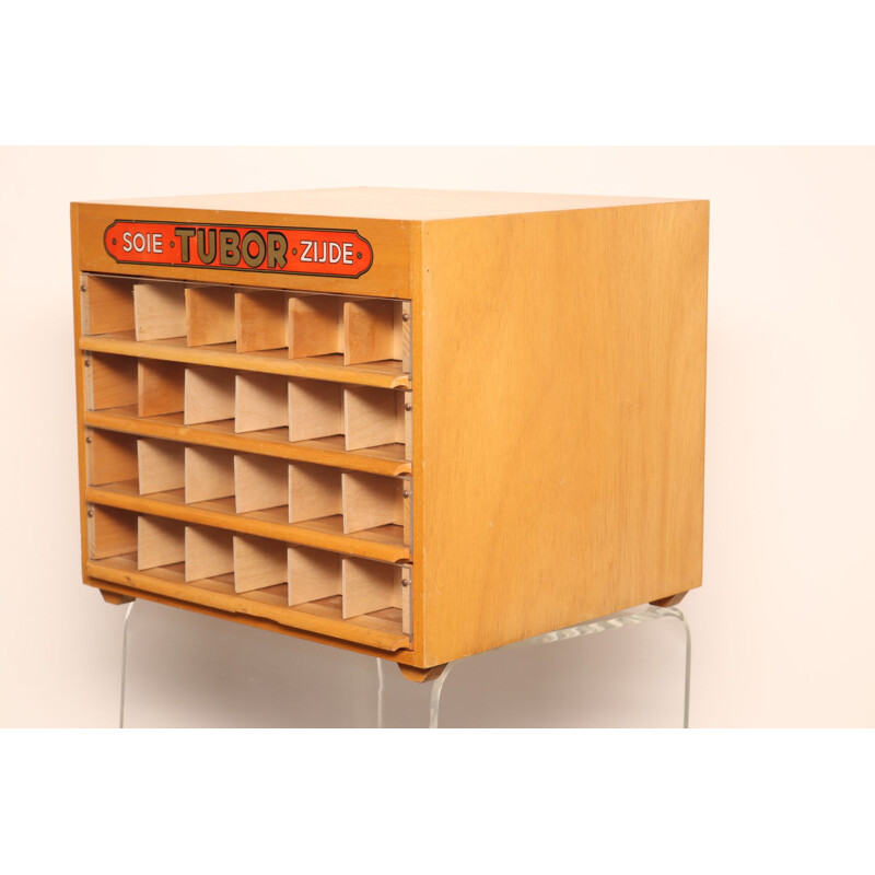 Vintage haberdashery cabinet "Tubor Tubc" by Poreye & Fils, Belgium 1950s