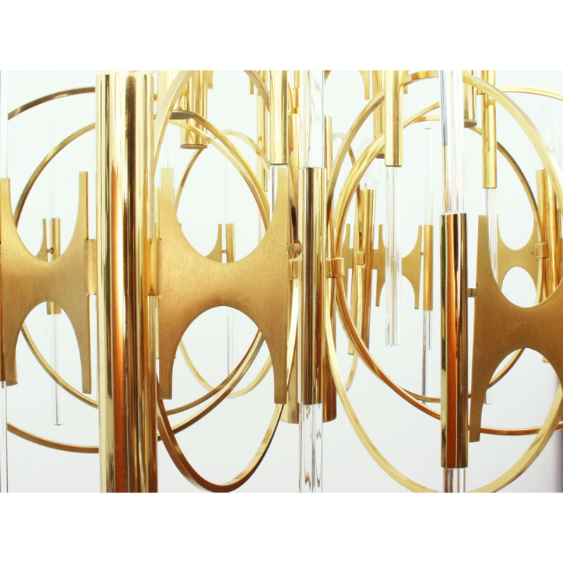 Huge Italian brass and glass chandelier by Gaetano SCIOLARI - 1970s