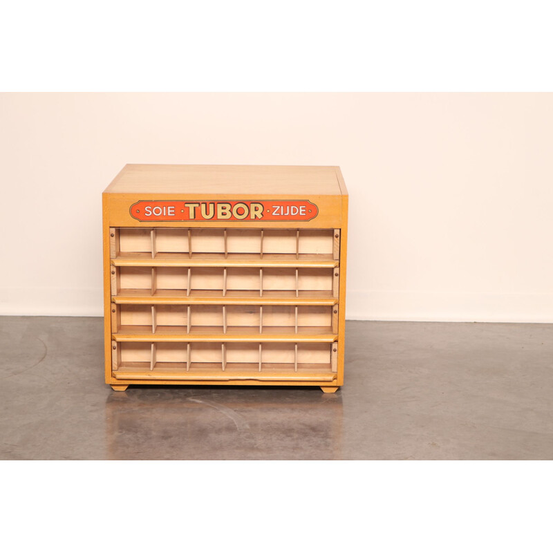 Vintage haberdashery cabinet "Tubor Tubc" by Poreye & Fils, Belgium 1950s