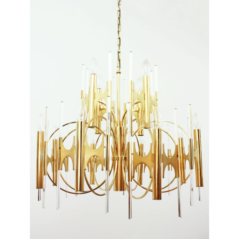 Huge Italian brass and glass chandelier by Gaetano SCIOLARI - 1970s