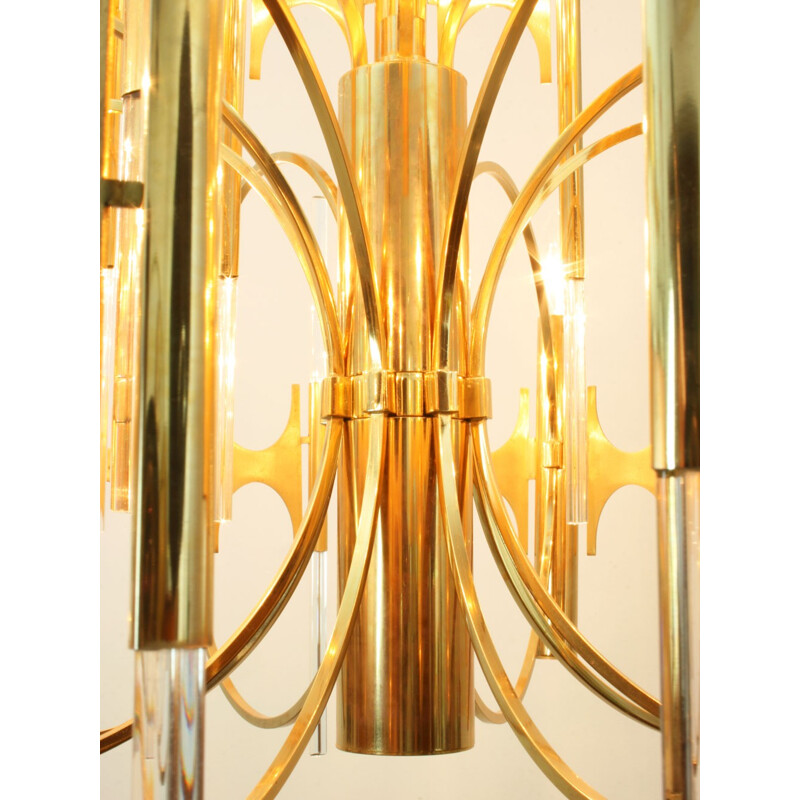 Huge Italian brass and glass chandelier by Gaetano SCIOLARI - 1970s