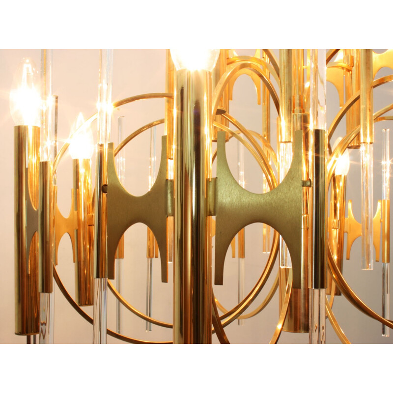 Huge Italian brass and glass chandelier by Gaetano SCIOLARI - 1970s