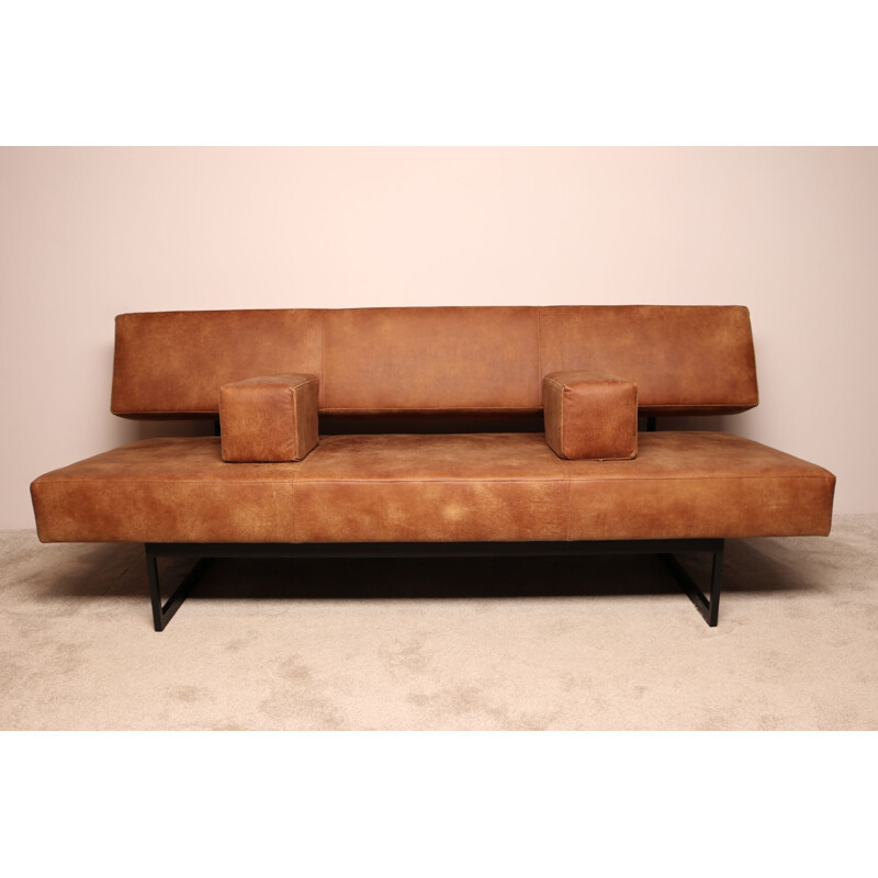 Vintage-Sofa aus braunem Leder von Dieter Waeckerlin für Idealheim, Schweiz 1950