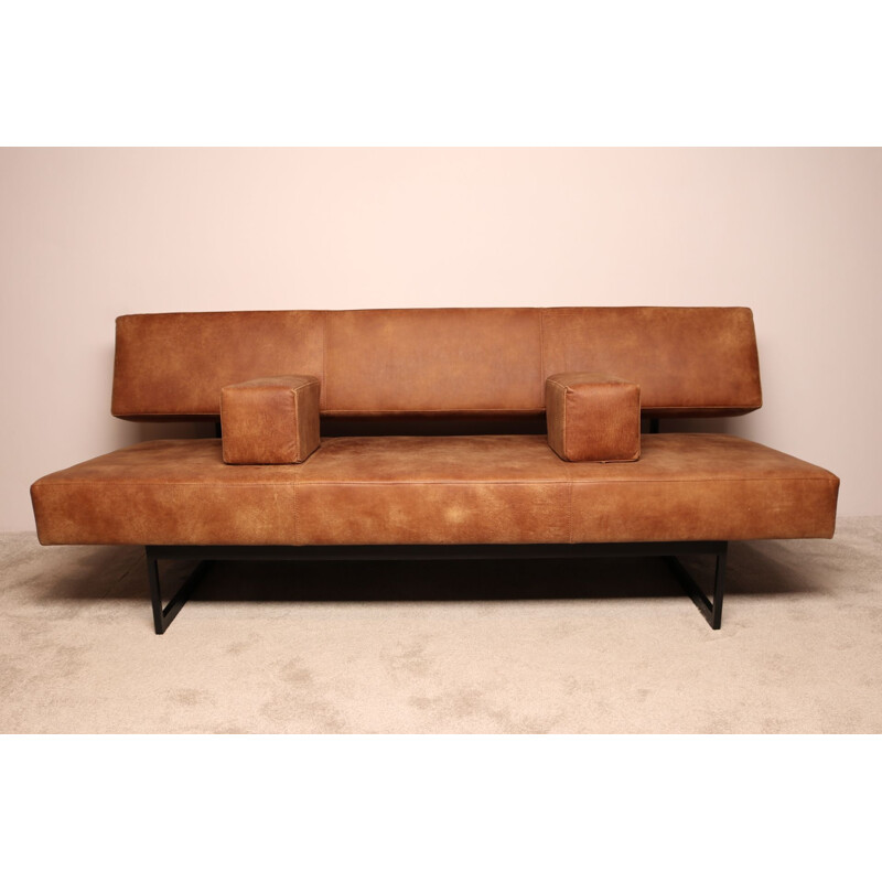 Vintage sofa in brown leather by Dieter Waeckerlin for Idealheim, Switserland 1950s