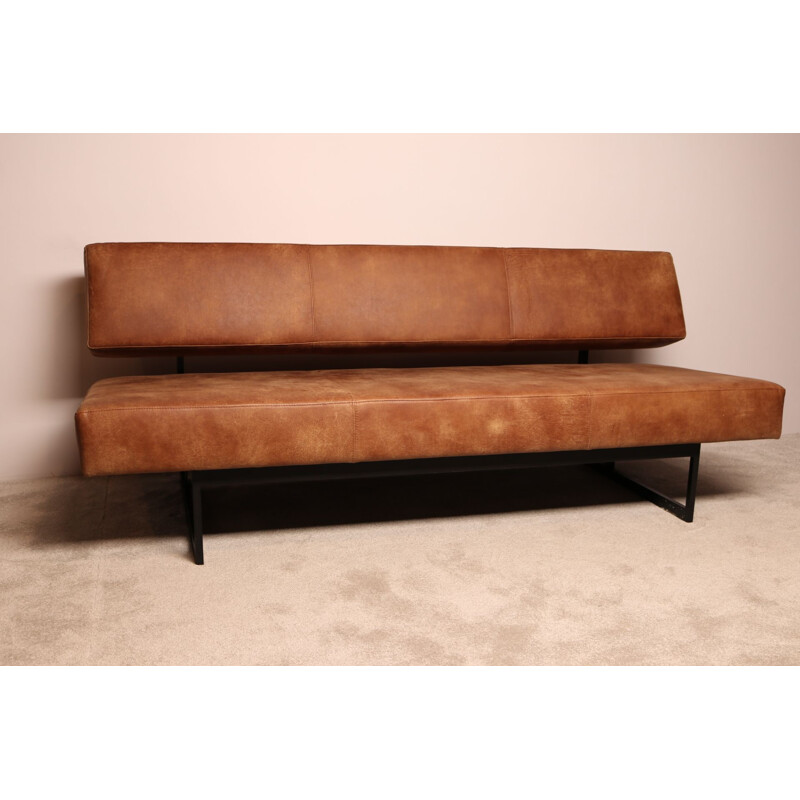 Vintage sofa in brown leather by Dieter Waeckerlin for Idealheim, Switserland 1950s