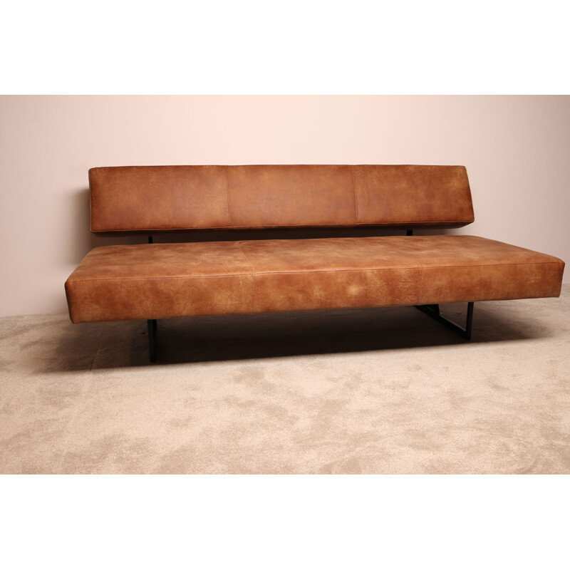 Vintage-Sofa aus braunem Leder von Dieter Waeckerlin für Idealheim, Schweiz 1950