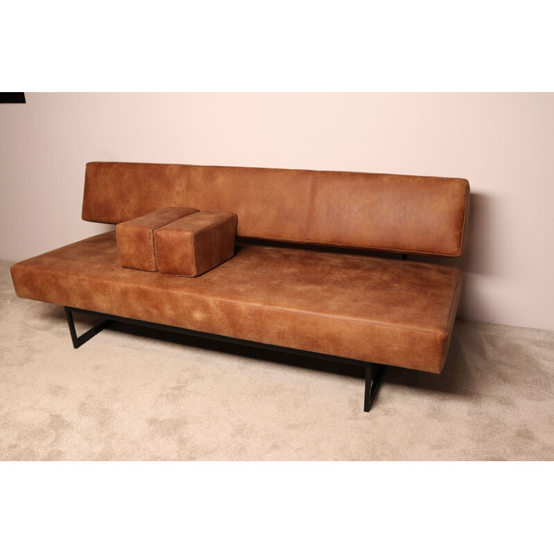 Vintage sofa in brown leather by Dieter Waeckerlin for Idealheim, Switserland 1950s