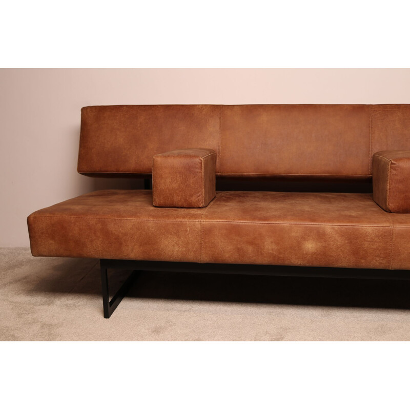 Canapé vintage en cuir brun par Dieter Waeckerlin pour Idealheim, Suisse 1950